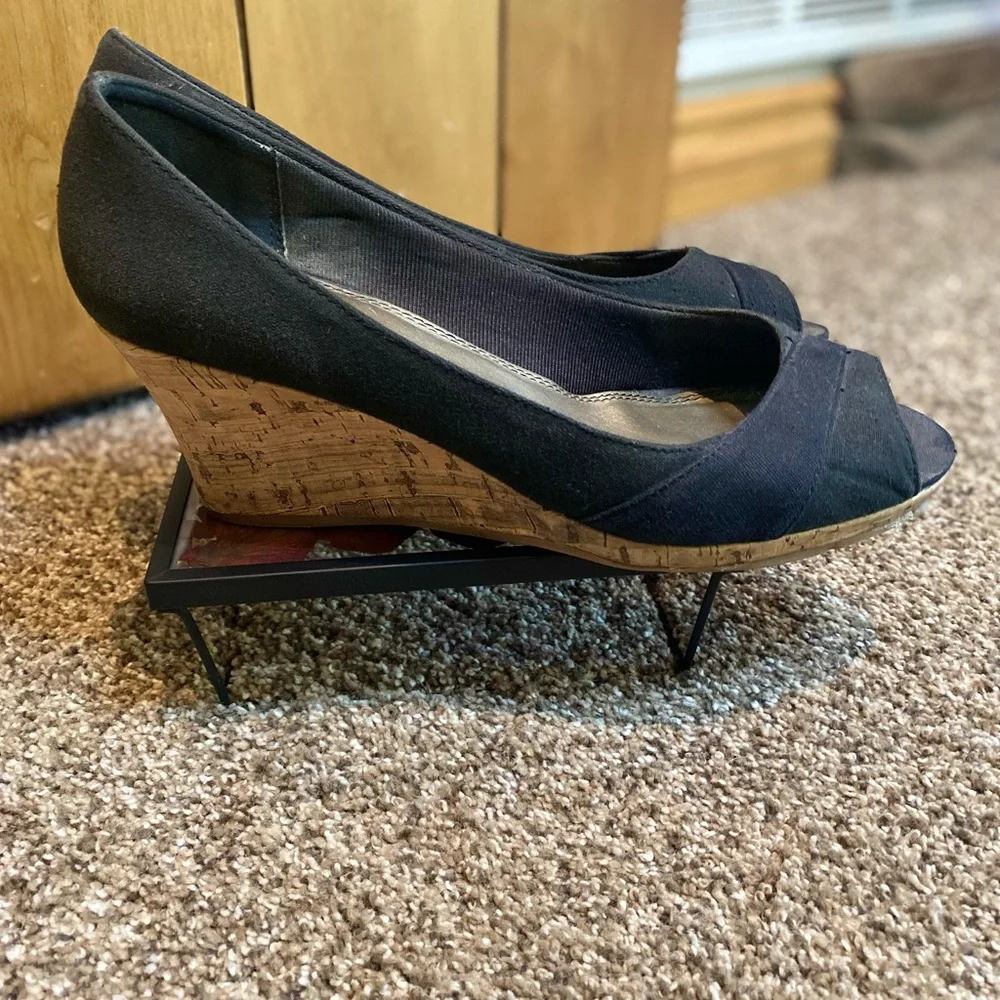 Black Wedge Peep-Toe Shoes